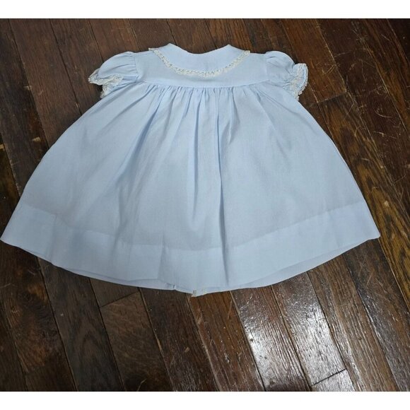 Vintage Light Blue Dainty Lace Embroidered Duck Baby Dress - Picture 12 of 12